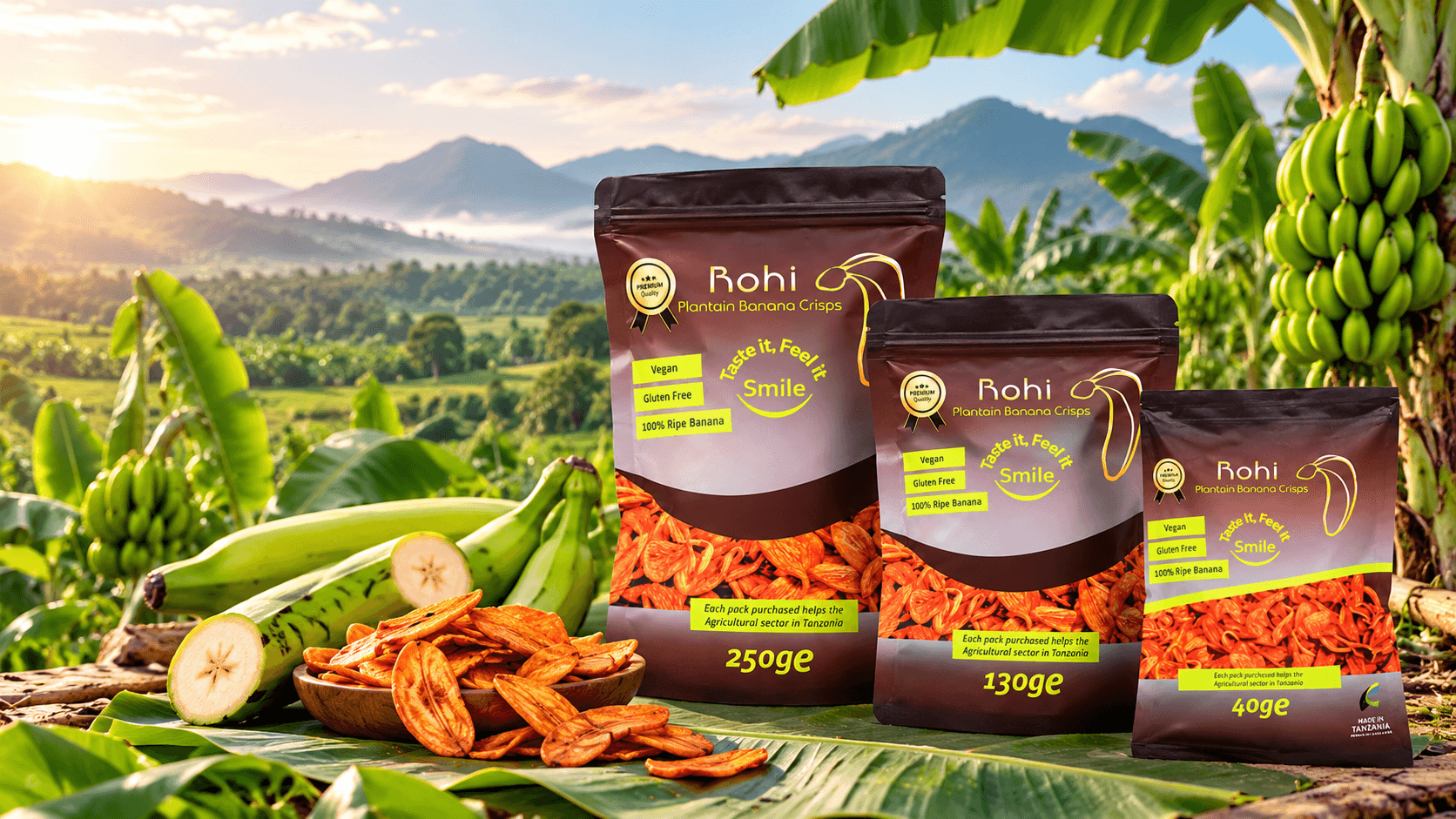 Rohi Plantain Crisps in a banana plantation
